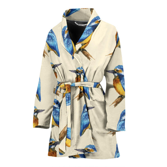Kingfisher Pattern Print Design 01 Women Bathrobe