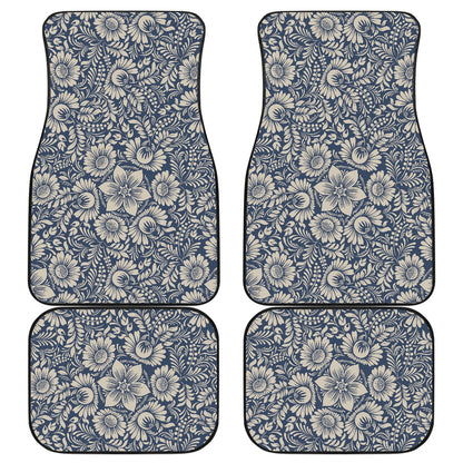 Elegant Floral Print Pattern Car Floor Mats Front Back