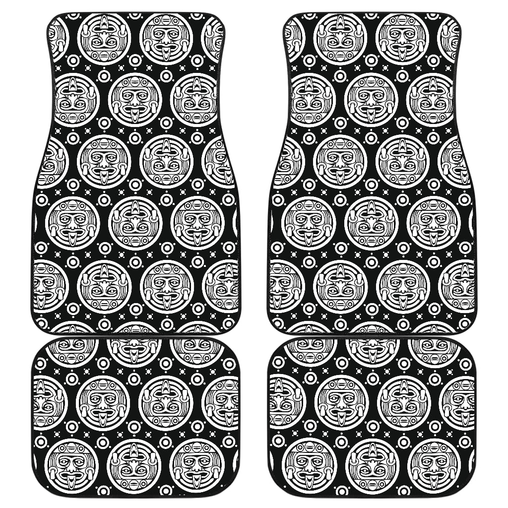 Calendar Aztec White Black Print Pattern Car Floor Mats Front Back