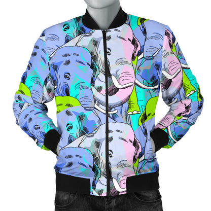 Elephant Art color Print Pattern Men Bomber Jacket