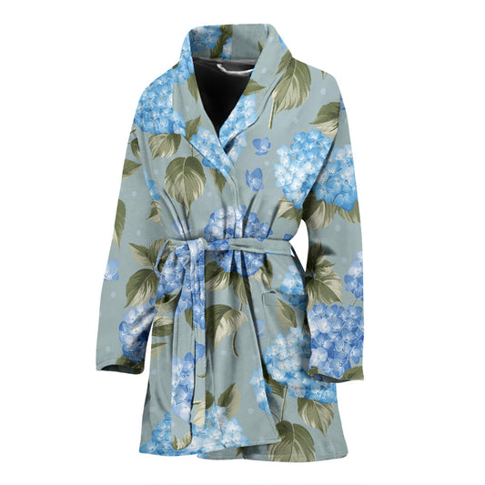 Hydrangea Pattern Print Design 01 Women Bathrobe