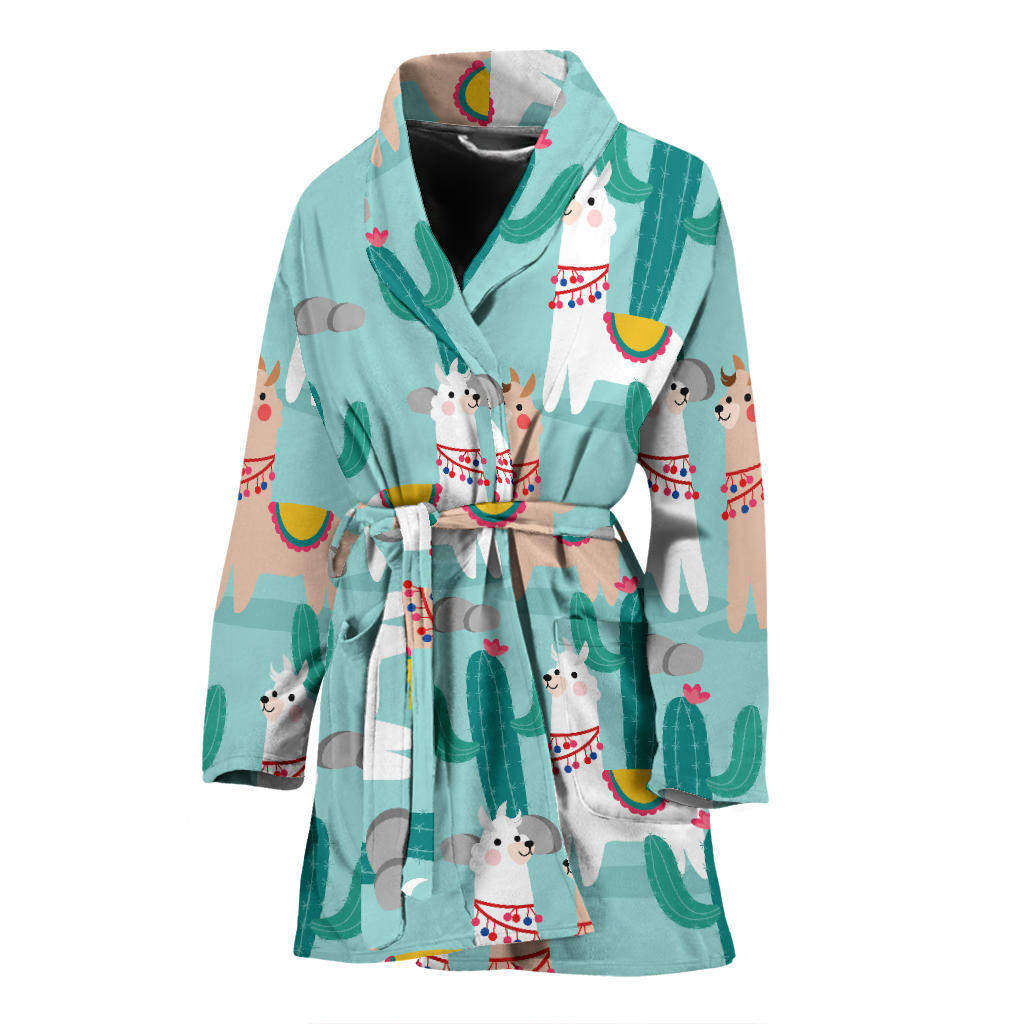 Llama Cactus Pattern Print Design 08 Women Bathrobe