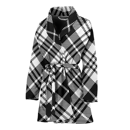 Plaid Black White Pattern Print Design A02 Women Bathrobe