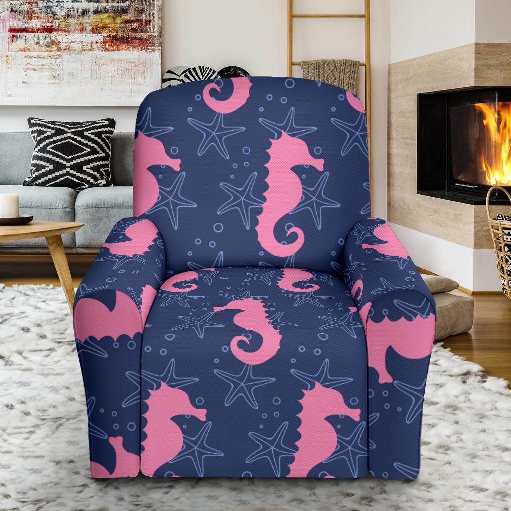 SeaHorse Pink Pattern Print Design 02 Recliner Slipcover with Pocket