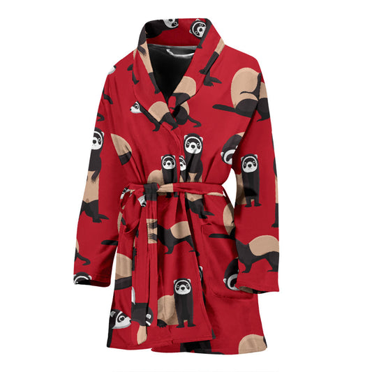 Ferret Pattern Print Design 02 Women Bathrobe