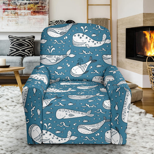 Humpback Whale Pattern Print Design 03 Recliner Slipcover with Pocket