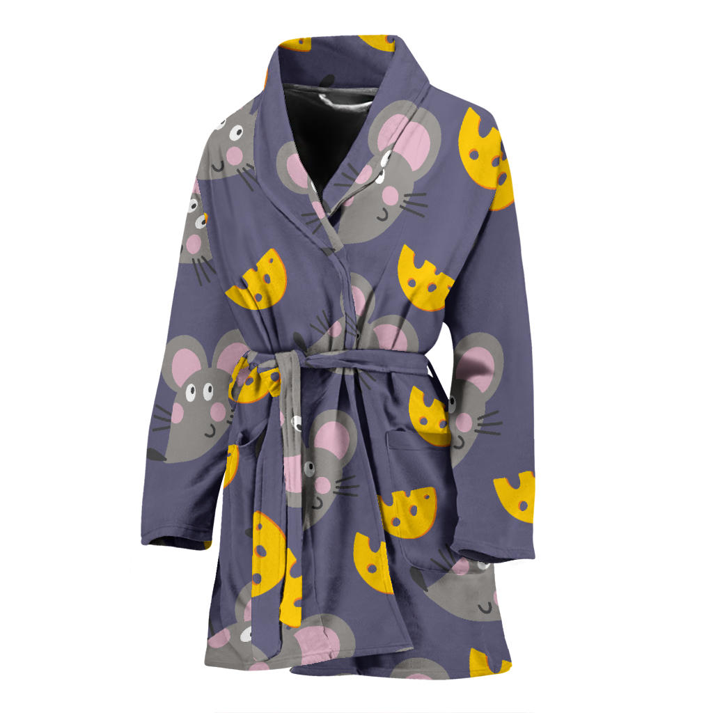 Rat With Cheese Pattern Print Design 01 Women Bathrobe