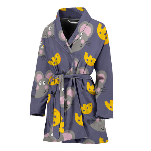 Rat With Cheese Pattern Print Design 01 Women Bathrobe