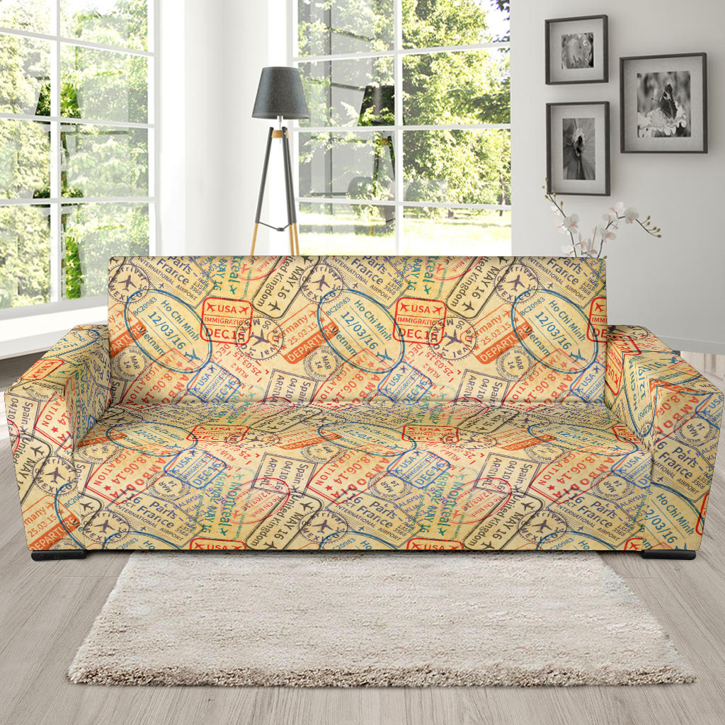 Travel Stamp Print Design LKS302 Sofa Slipcover