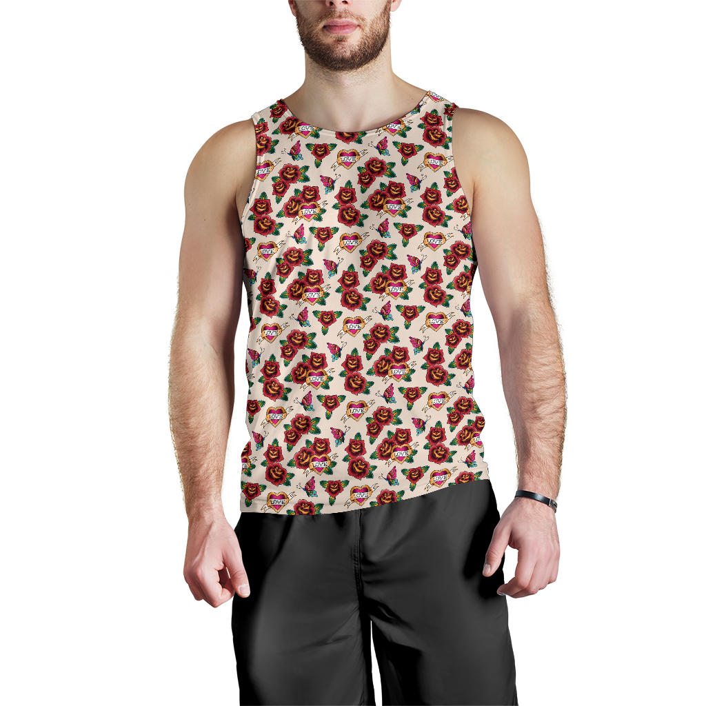 Old School Tattoo Rose Pattern Men Tank Top