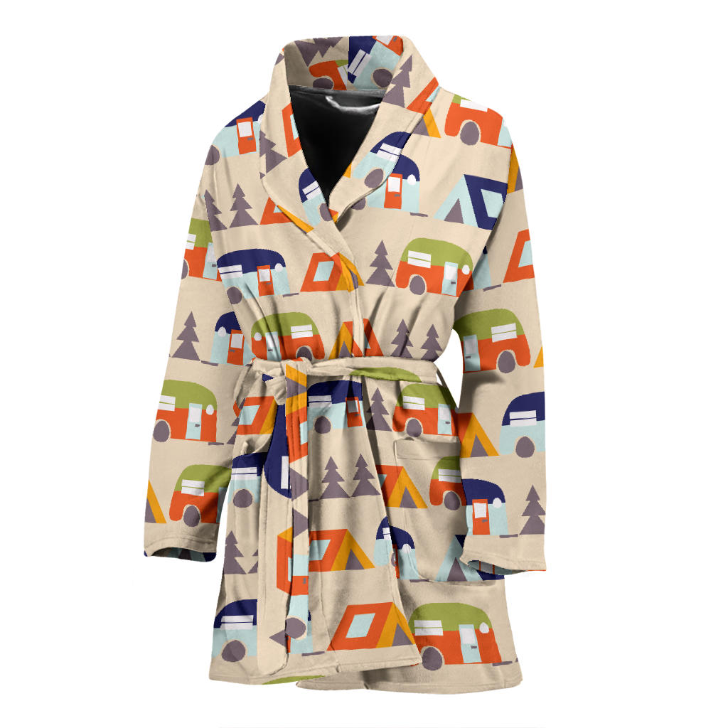 Camper Tent Pattern Print Design 03 Women Bathrobe