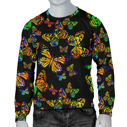 Butterfly Neon Color Print Pattern Men Long Sleeve Sweatshirt