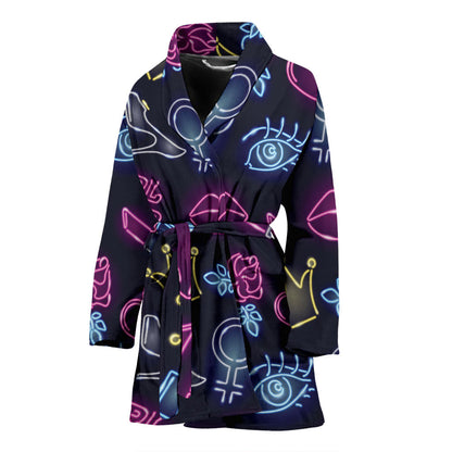 Lipstick Neon Pattern Print Design 02 Women Bathrobe