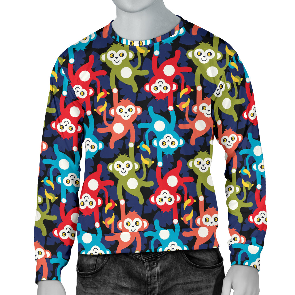 Monkey Colorful Design Themed Print Men Long Sleeve Sweatshirt