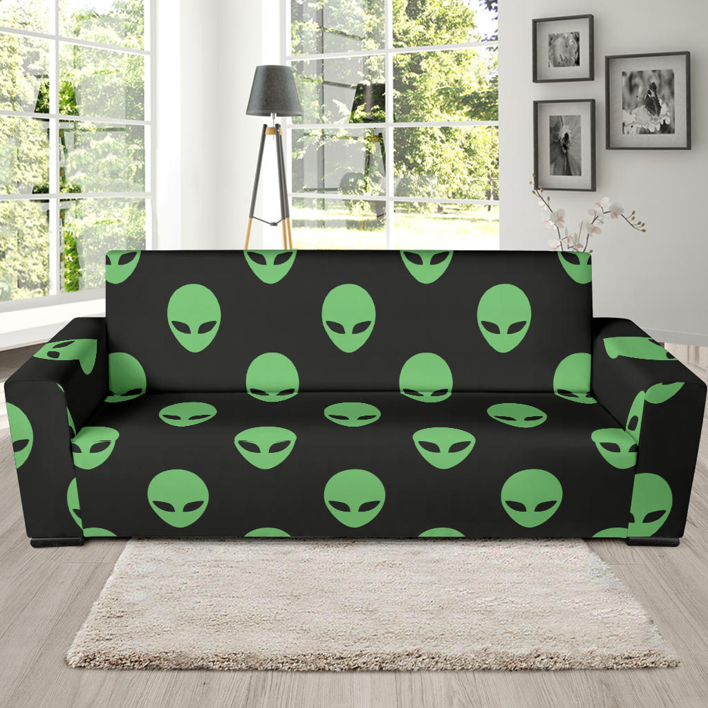 Alien Green Neon Pattern Print Design 01 Sofa Slipcover