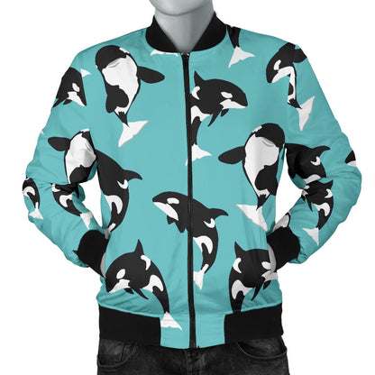 Whale Action Design Themed Print Men Bomber Jacket