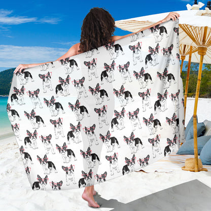 Boston Terrier Pattern Print Design 03 Sarong Pareo Wrap