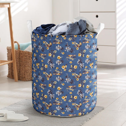 Hawaiian Flower Blue Print Laundry Basket