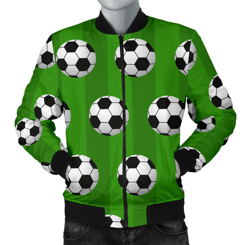 Soccer Ball Green Backgrpund Print Men Bomber Jacket