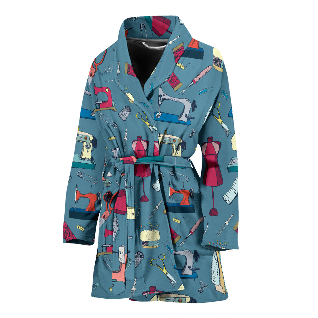 Sewing Equipment Print Design LKS301 Women Bathrobe