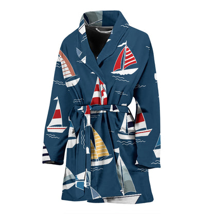 Sailing Ships Pattern Print Design A04 Women Bathrobe