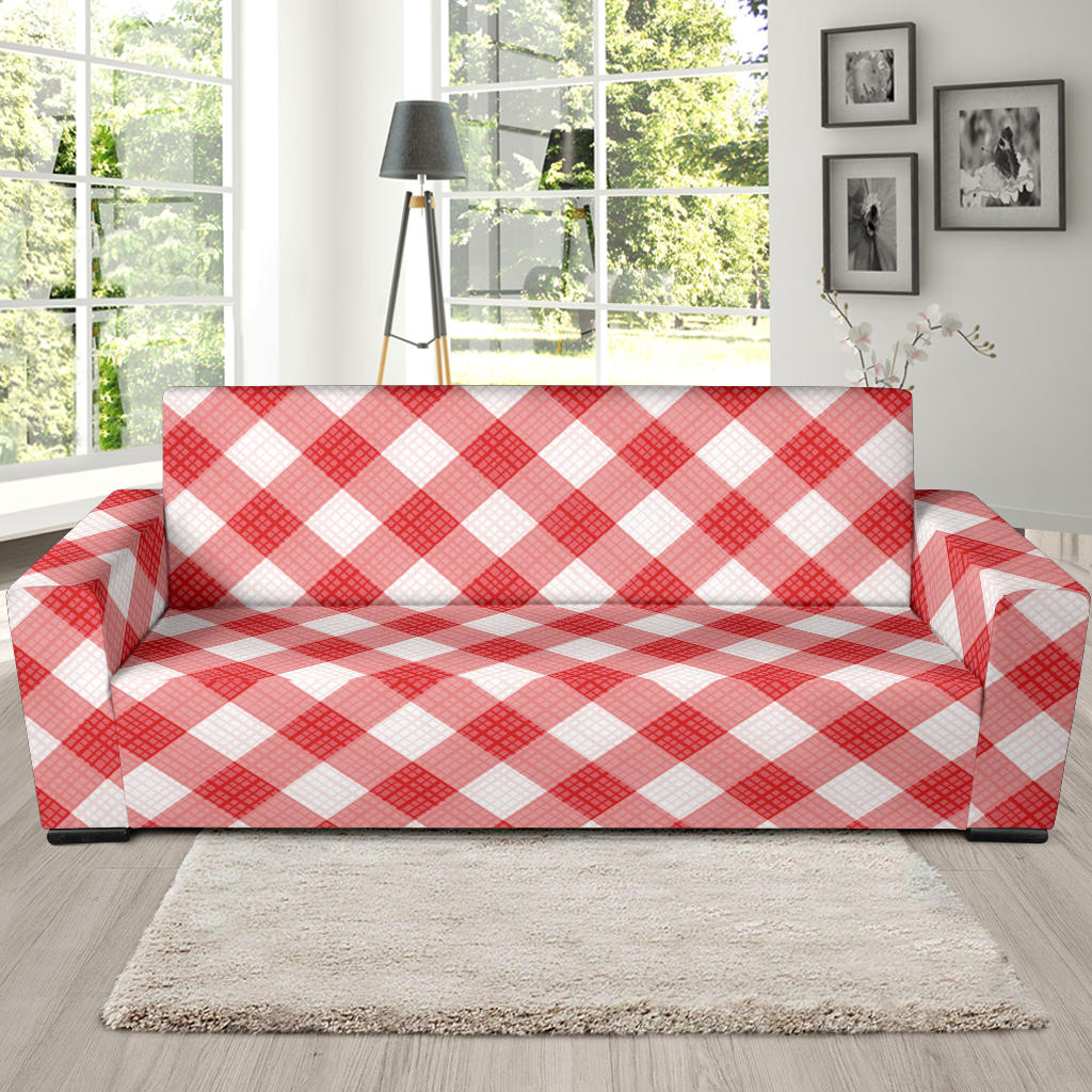 Gingham Red Pattern Print Design 01 Sofa Slipcover