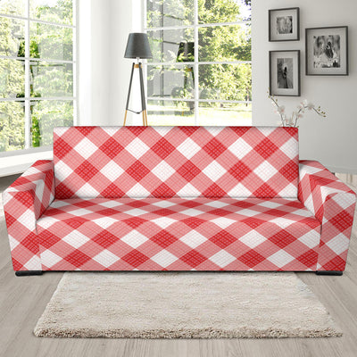 Gingham Red Pattern Print Design 01 Sofa Slipcover