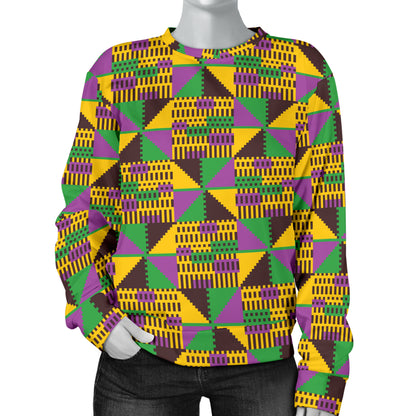 Kente Triangle Design African Print Women Long Sleeve Sweatshirt