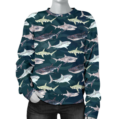 Shark Pattern Print Women Long Sleeve Sweatshirt