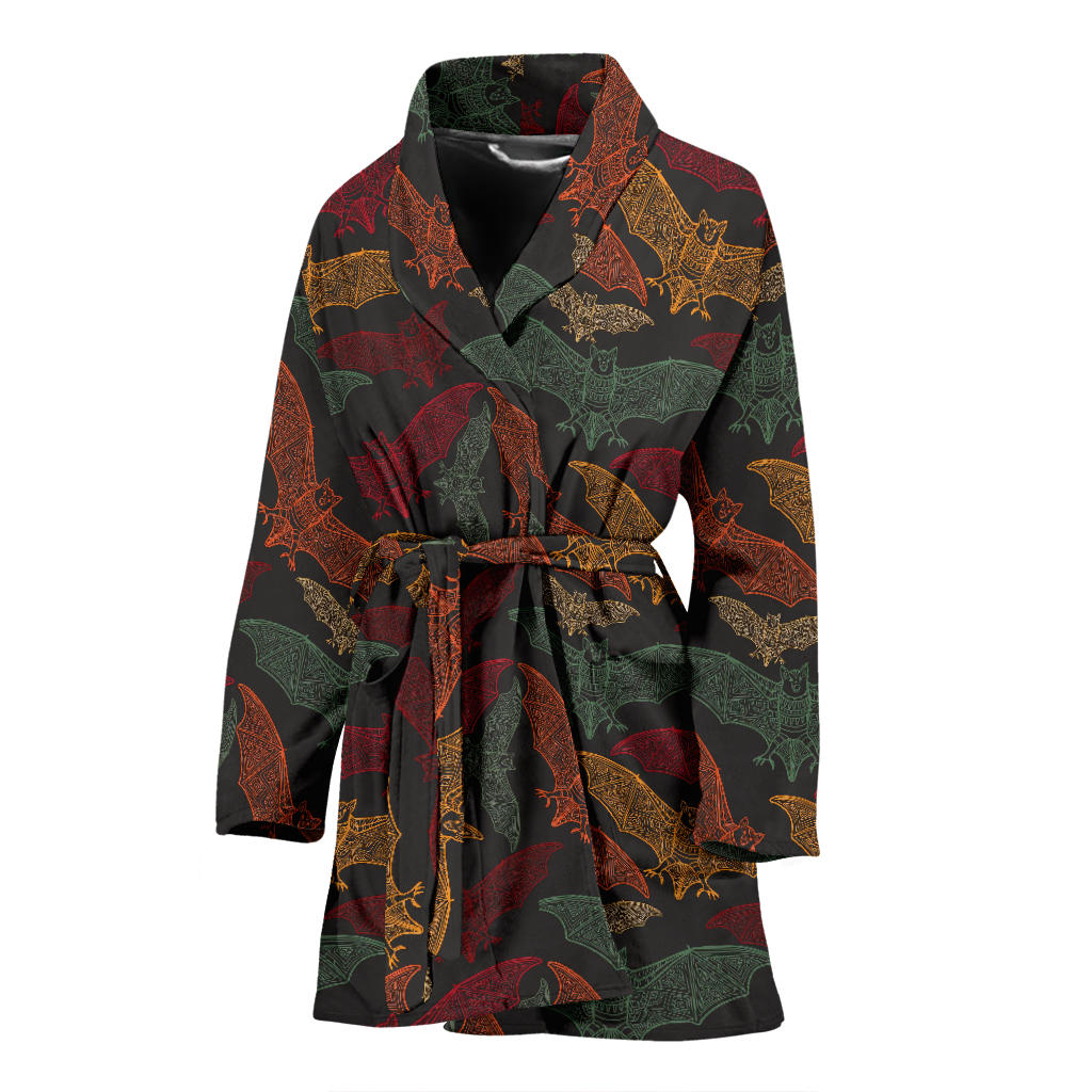 Bat Tribal Pattern Print Design 03 Women Bathrobe