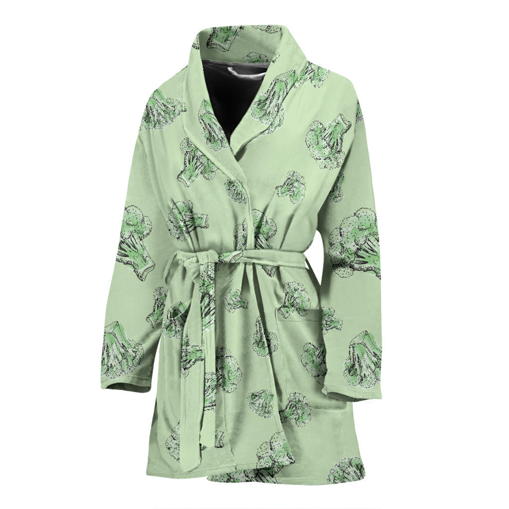 Broccoli Pattern Print Design 05 Women Bathrobe
