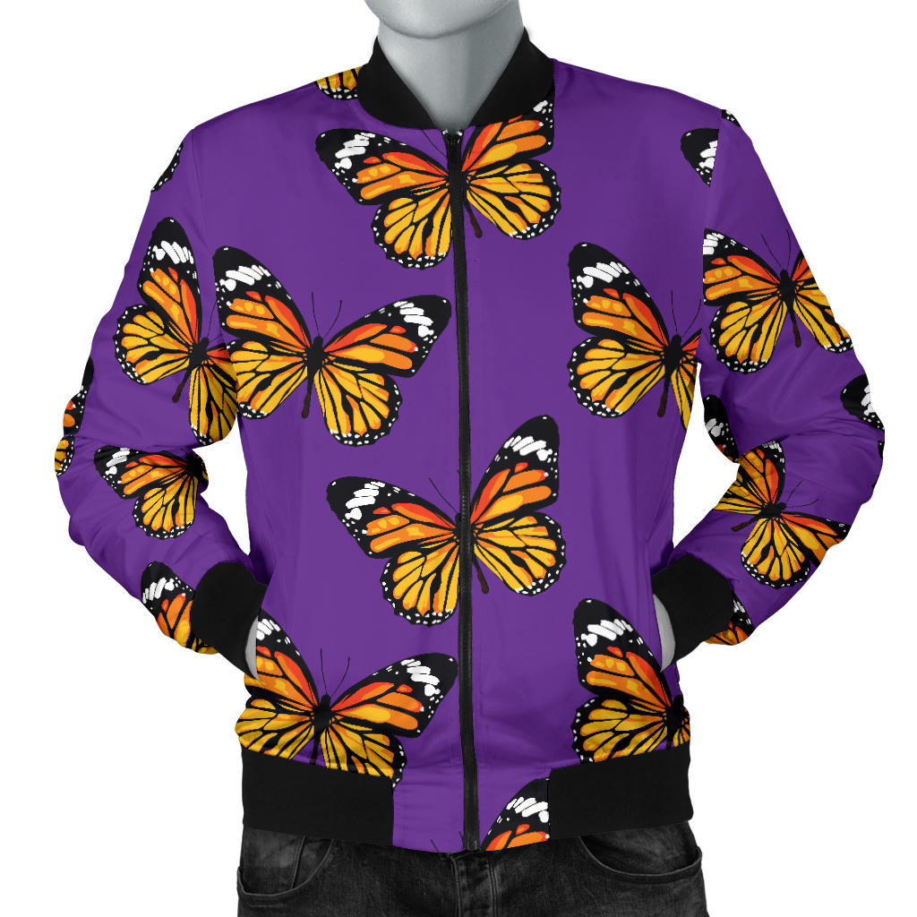 Monarch Butterfly Purple Print Pattern Men Bomber Jacket