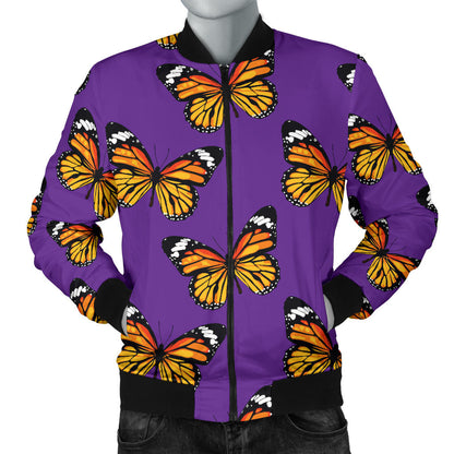 Monarch Butterfly Purple Print Pattern Men Bomber Jacket