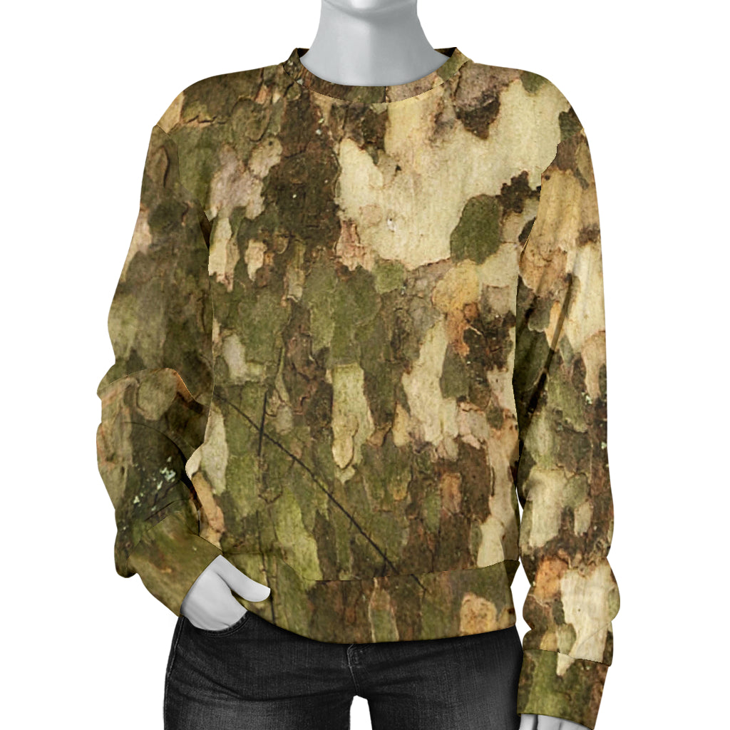 Camo Realistic Tree Texture Print Women Long Sleeve Sweatshirt