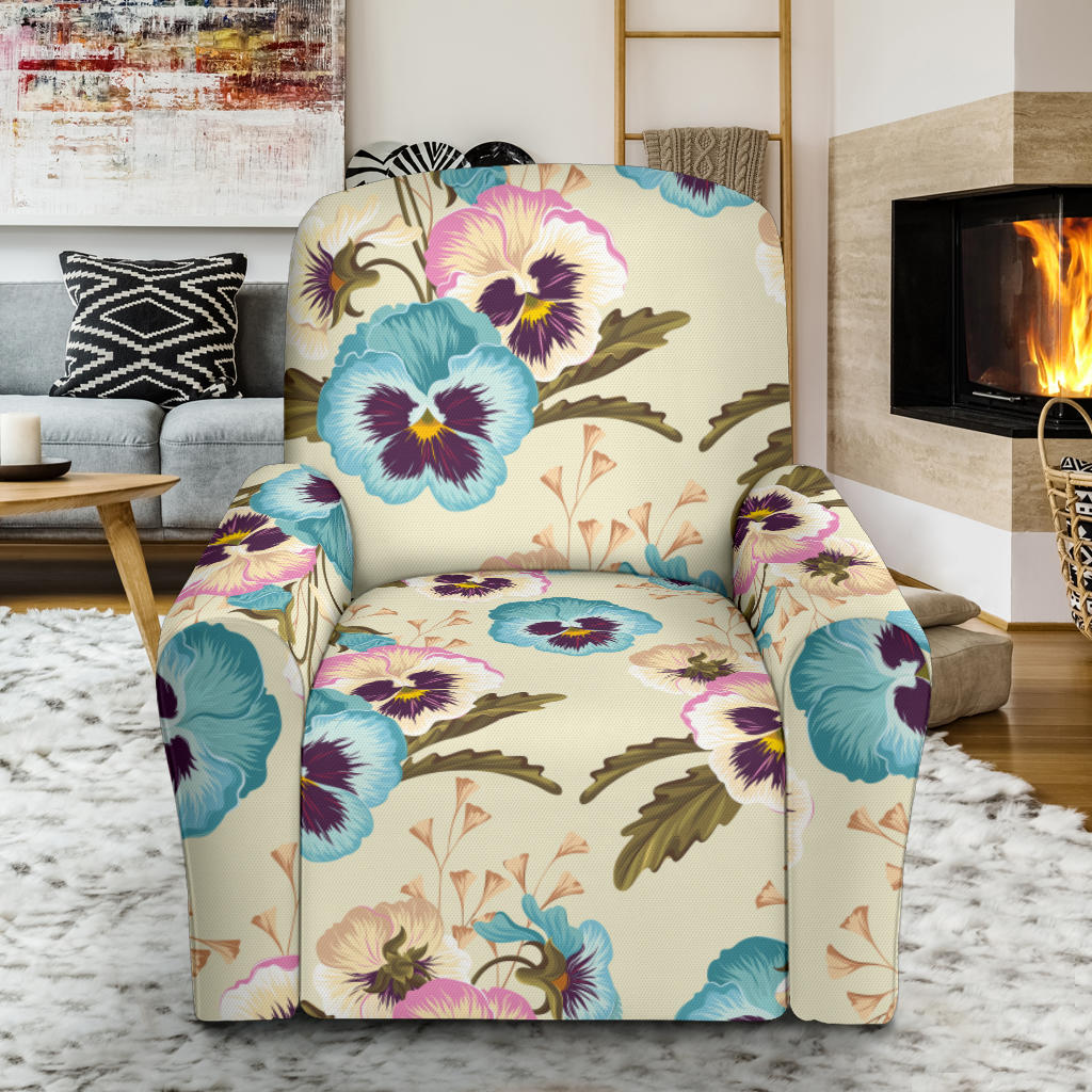 Pansy Pattern Print Design A02 Recliner Slipcover with Pocket