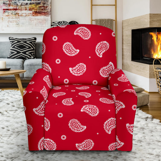 Bandana Red Paisley Print Design LKS305 Recliner Slipcover with Pocket