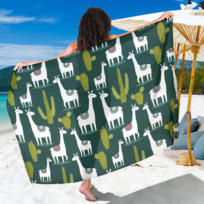 Llama Cactus Pattern Print Design 02 Sarong Pareo Wrap