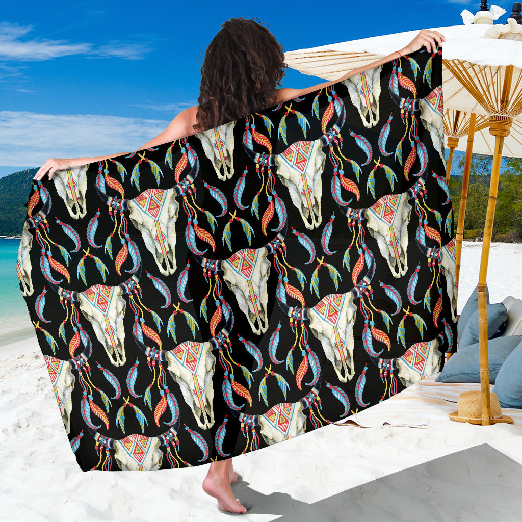 Buffalo Head Boho Style Pattern Print Design 01 Sarong Pareo Wrap
