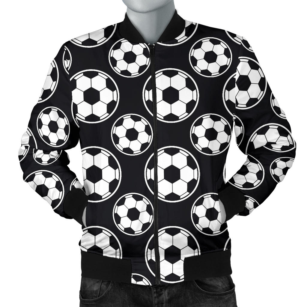 Soccer Ball Black Print Pattern Men Bomber Jacket