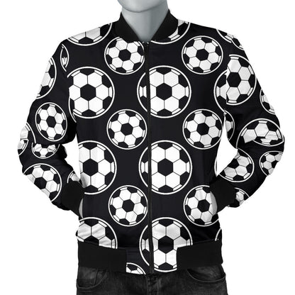 Soccer Ball Black Print Pattern Men Bomber Jacket