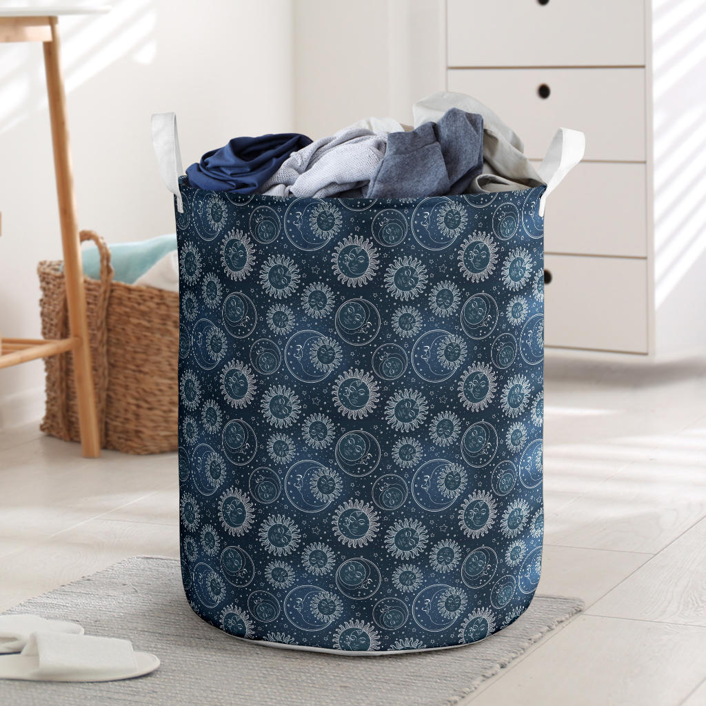 Sun Moon Tattoo Design Themed Print Laundry Basket