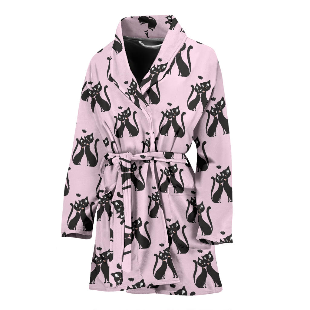Black Cat Pattern Print Design 01 Women Bathrobe