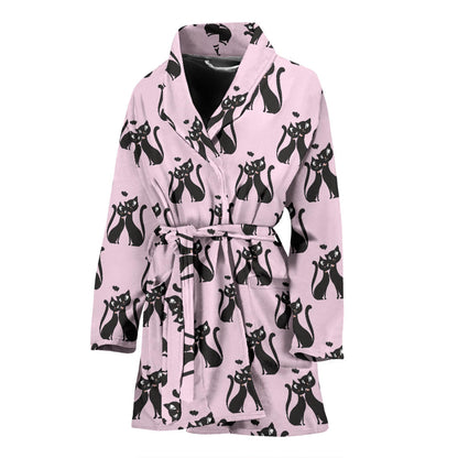 Black Cat Pattern Print Design 01 Women Bathrobe