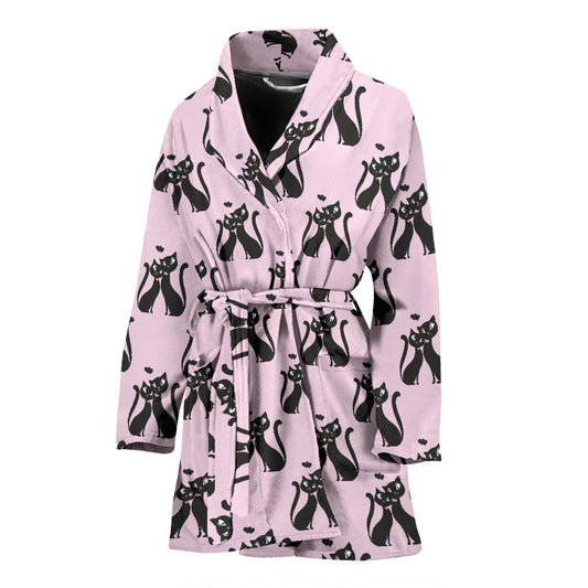 Black Cat Pattern Print Design 01 Women Bathrobe