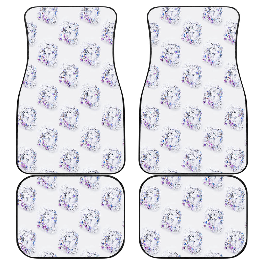 Wolf with Flower Print Design Car Floor Mats Front Back