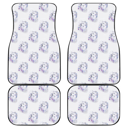 Wolf with Flower Print Design Car Floor Mats Front Back