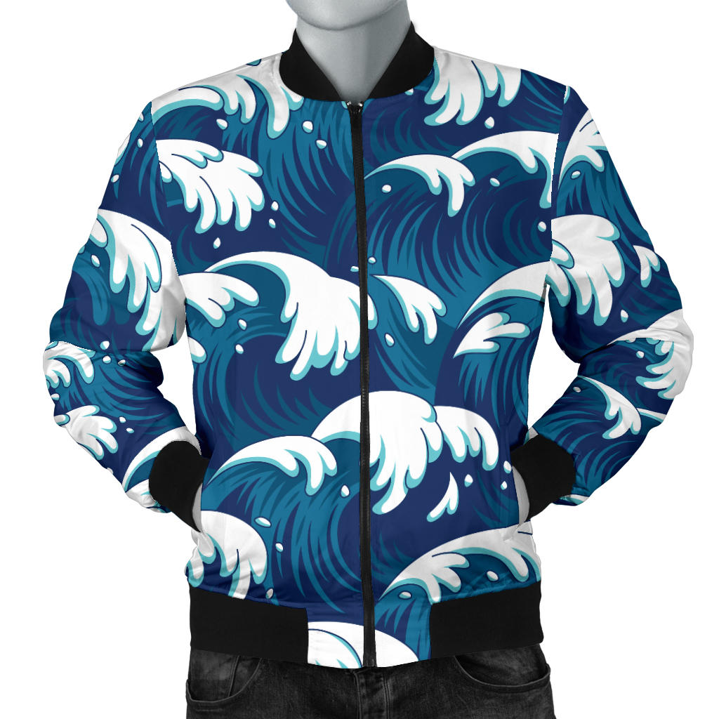 Ocean Wave Pattern Print Men Bomber Jacket