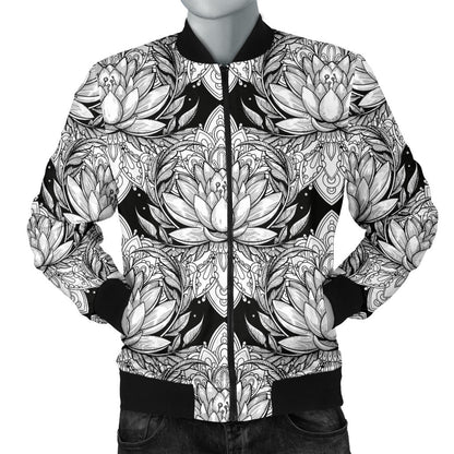 Lotus Mandala Print Pattern Men Bomber Jacket