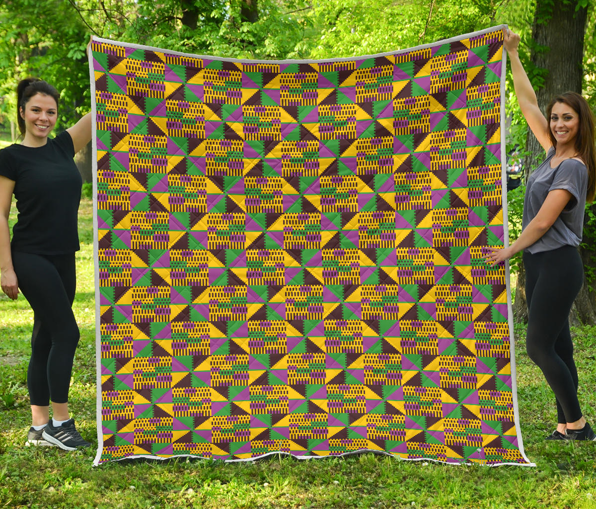 Kente Triangle Design African Print Quilt Bedspread