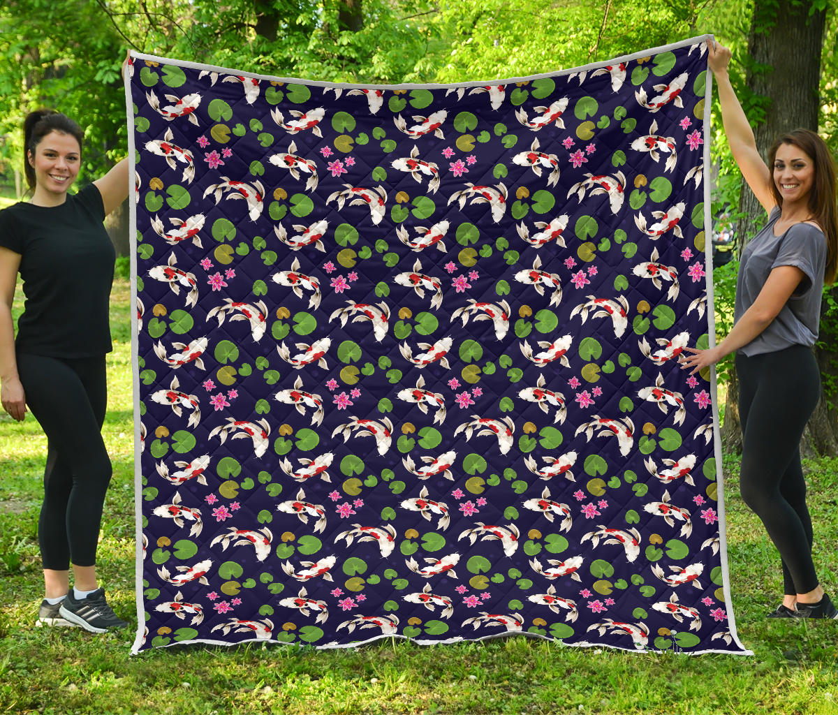 Koi Carp Pattern Design Themed Print Quilt Bedspread